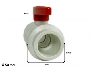 PVC Kugelhahn weiß/rot 50mm kompakt