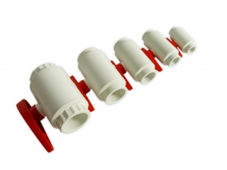 PVC Kugelhahn weiß/rot 90mm kompakt